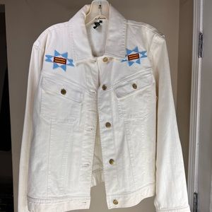Ralph Lauren White Denim Beaded Jacket Womens XL Geometric Jean Native Indian